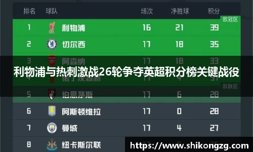 利物浦与热刺激战26轮争夺英超积分榜关键战役
